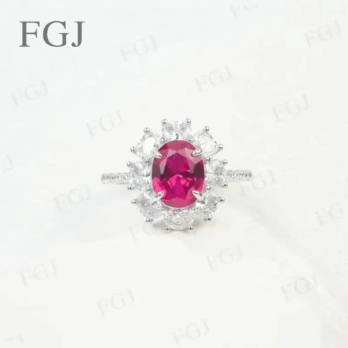 Bague en argent sterling 925 avec rubis de laboratoire
