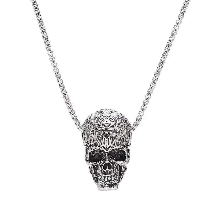 Collier pendentif tête de mort punk hip-hop vintage pour homme, acier allié, style rétro, bijoux cad