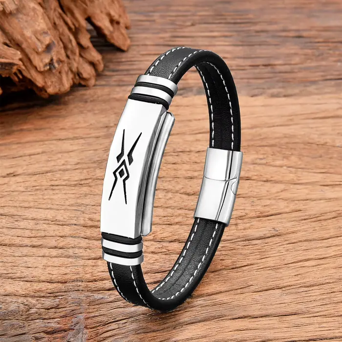 Bracelet en acier inoxydable pour hommes, corde en cuir tressé multicouche, bijoux faits à la main, Hip-Hop, Punk, nouveau, 2024