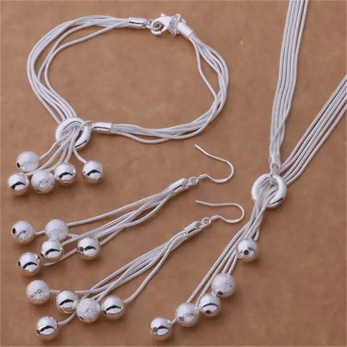 Ensemble de bijoux de créateur en argent sterling 925 avec pampilles et perles