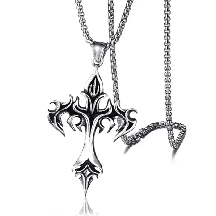 Pendentif Croix Flamme Vintage Collier Gothique Hommes Accessoires Bijoux Occasions Spéciales
