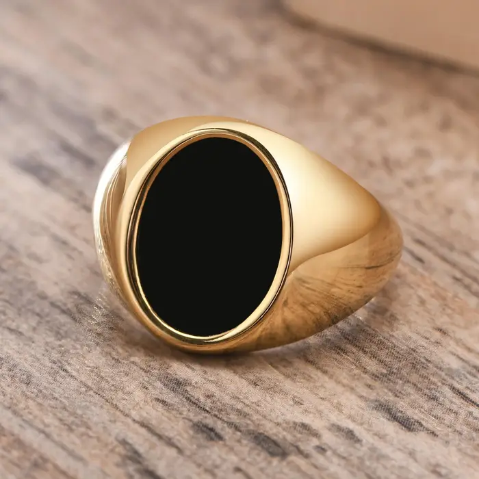 Bague chevalière en acier inoxydable avec plaqué or pour hommes