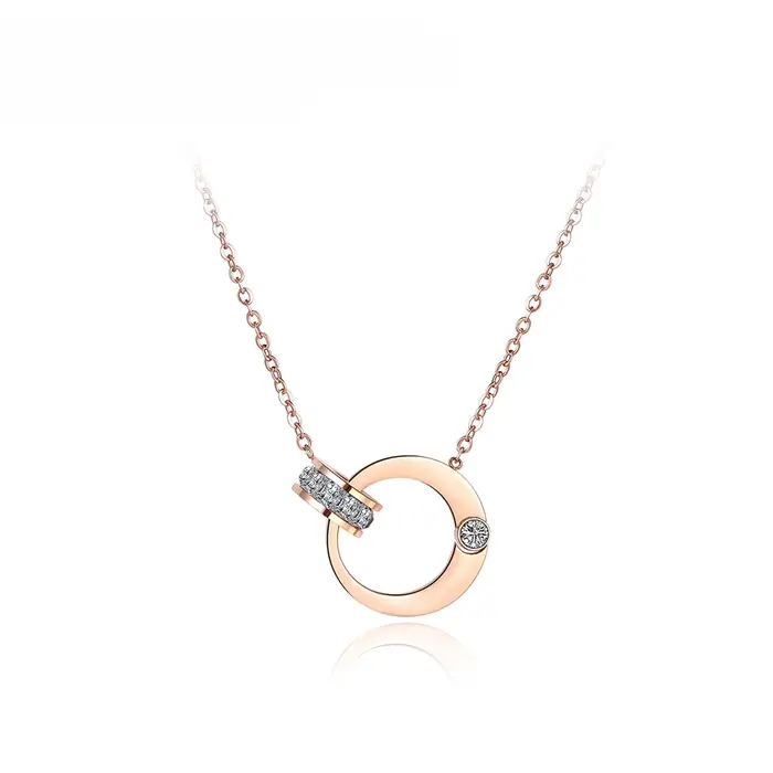 Lokaer Double cercle cubique zircone chaîne lien colliers bijoux en acier inoxydable Sautoirs collier pour les femmes livraison gratuite N18054