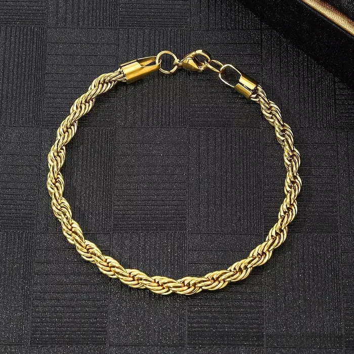Bracelet chaîne en acier inoxydable de 4MM pour hommes et femmes, unisexe, élégant, plaqué or 18 car