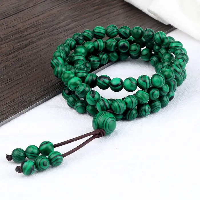 Bracelet et collier de prière en pierre de malachite verte naturelle pour hommes et femmes