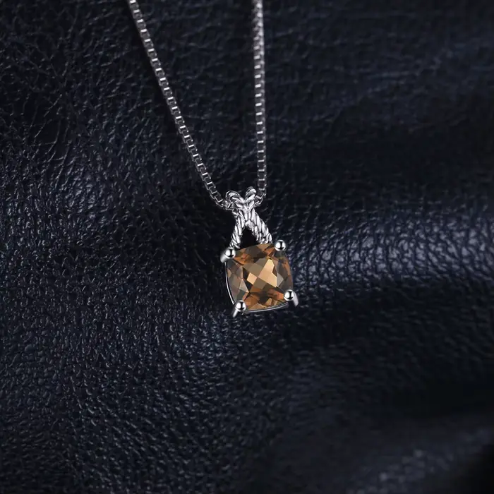 JewelryPalace – collier à pendentif carré en Quartz fumé naturel, en argent Sterling 925, sans chaîne, plaqué or jaune et Rose