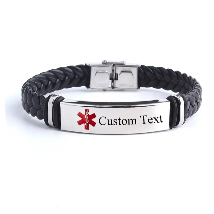 Bracelets en cuir tissé avec texte personnalisé SOS
