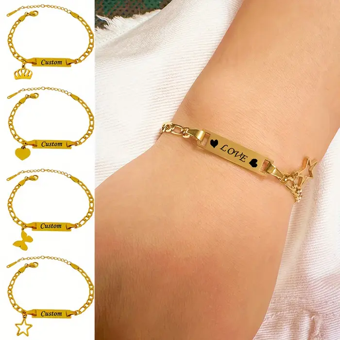 Bracelet d'identification de bébé avec nom personnalisé et symbole gravé