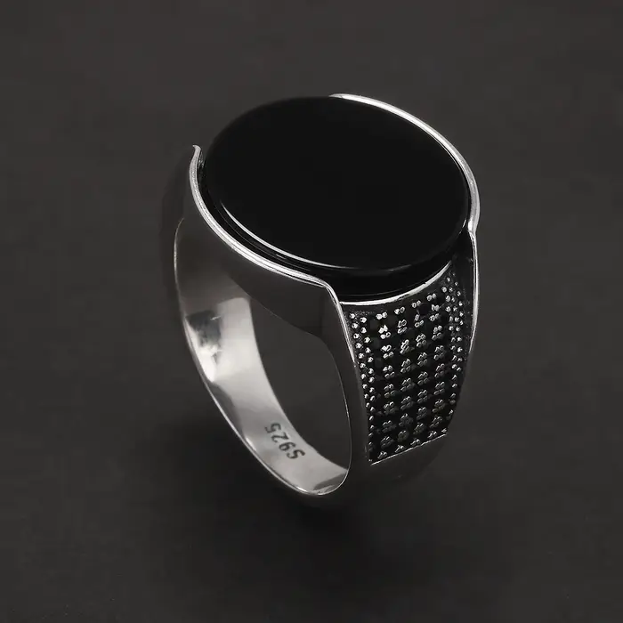 Bague chevalière ronde en argent Sterling 925 pour hommes