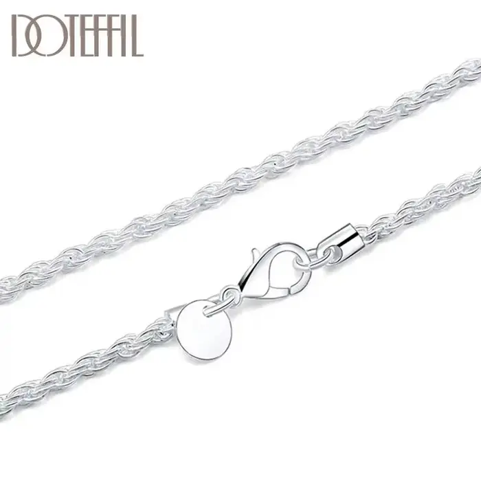 DOTEFFIL 925 argent Sterling 16/18/20/22/24 pouces 3mm chanvre corde chaîne collier pour les femmes 
