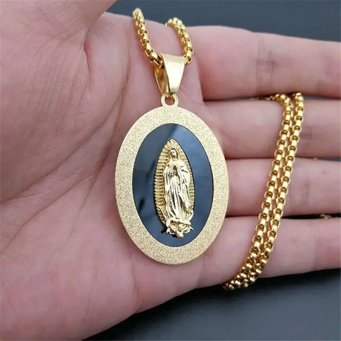 Collier pendentif Vierge Marie en acier inoxydable pour homme