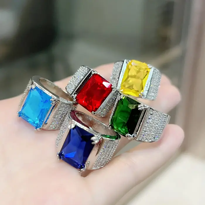 Bague en émeraude verte naturelle pour homme