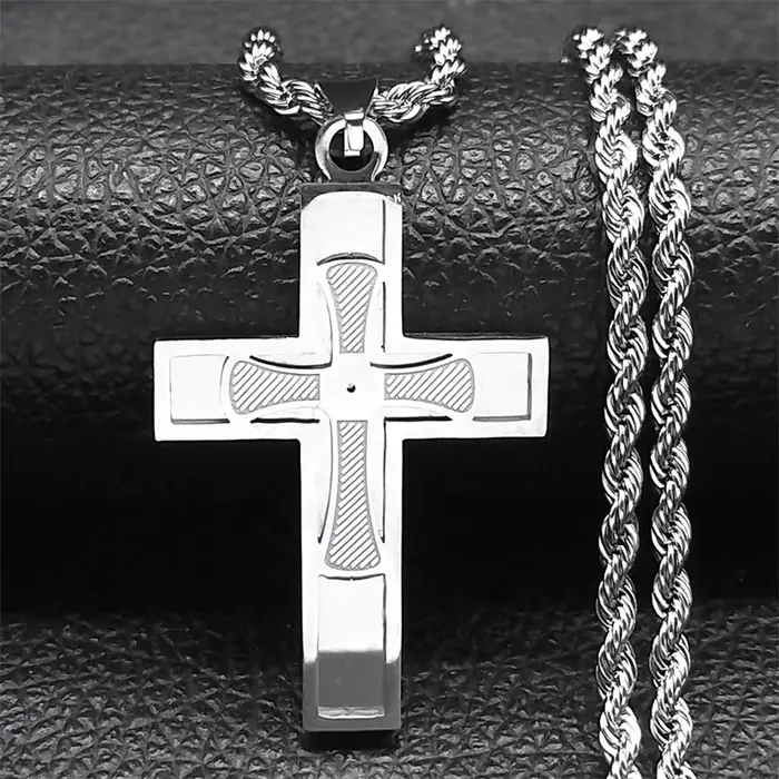 Collier en acier inoxydable avec grande croix de Jésus pour hommes et femmes, document doré, Hip Hop