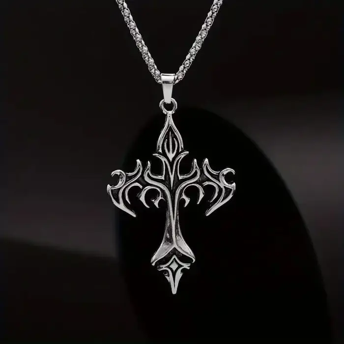 Collier pendentif croix flamme vintage tendance pour femmes et hommes
