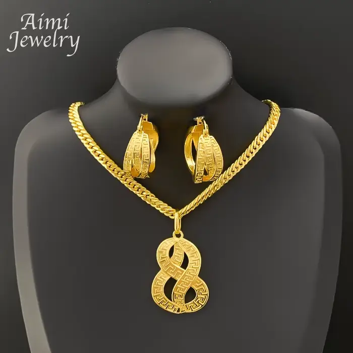 Ensemble de bijoux géométriques plaqués or 18 carats, dubaï, collier de luxe, boucles d'oreilles, pe