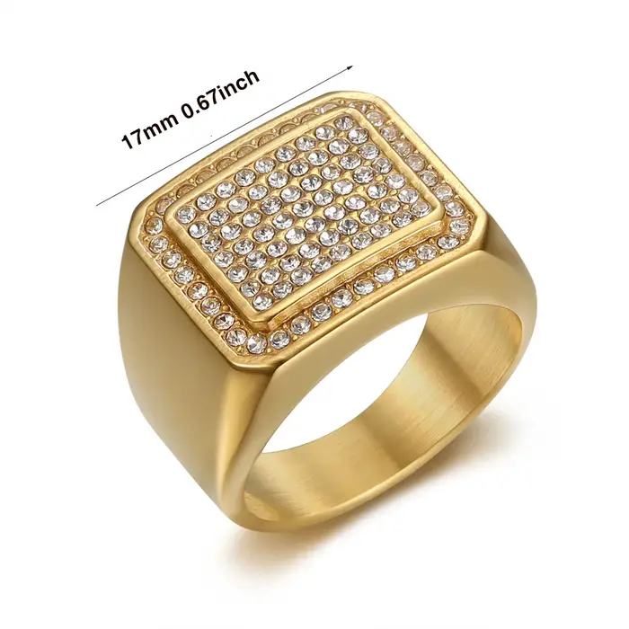 Bague Hip Hop Pleine de Strass en Acier Inoxydable avec Plaquage Or 18 Carats pour Hommes Occasions Spéciales Parties Concerts Soirées Amicales