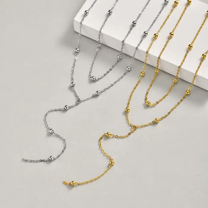 Collier pendentif goutte à longue chaîne en forme de Y Double couche, chaîne perlée en acier inoxydable plaqué or, ras du cou, bijoux à la mode, cadeaux
