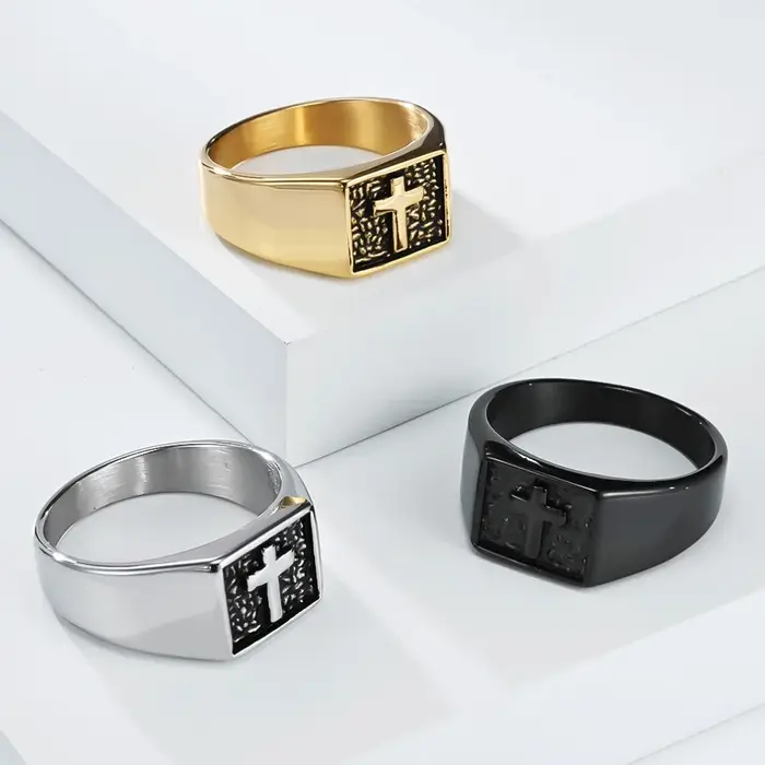 Somen – Bague chevalière croisée Vintage en acier inoxydable pour hommes