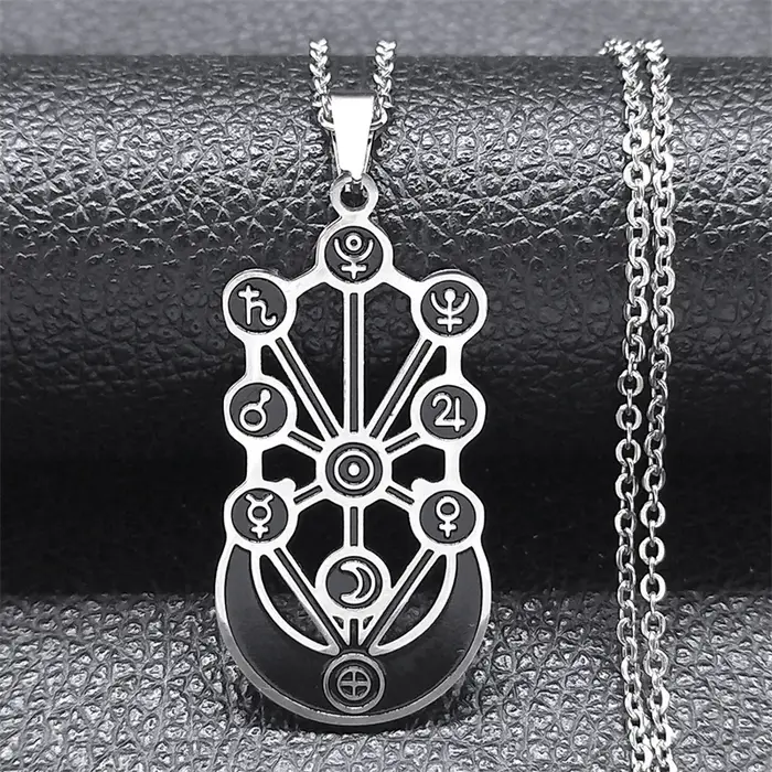 Kabbale Sephirot Arbre de Vie Collier Croissant de Lune, Cabala Pendentif en Acier Inoxydable, Colli