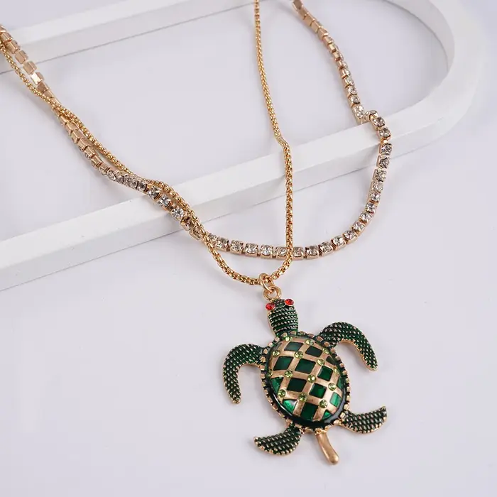 Collier Pendentif Tortue Double Couche