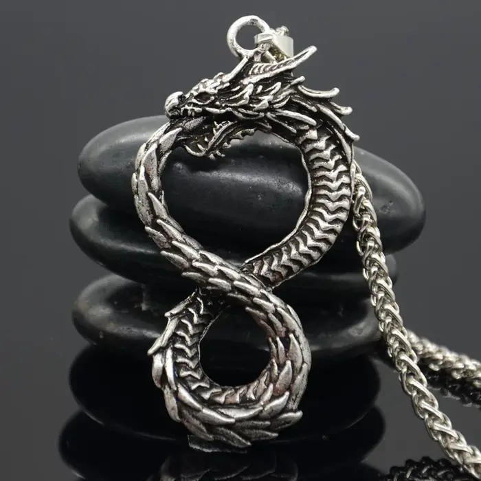 Goth Ouroboros Norse Vintage Dragon Collier Pendentif pour Hommes et Femmes