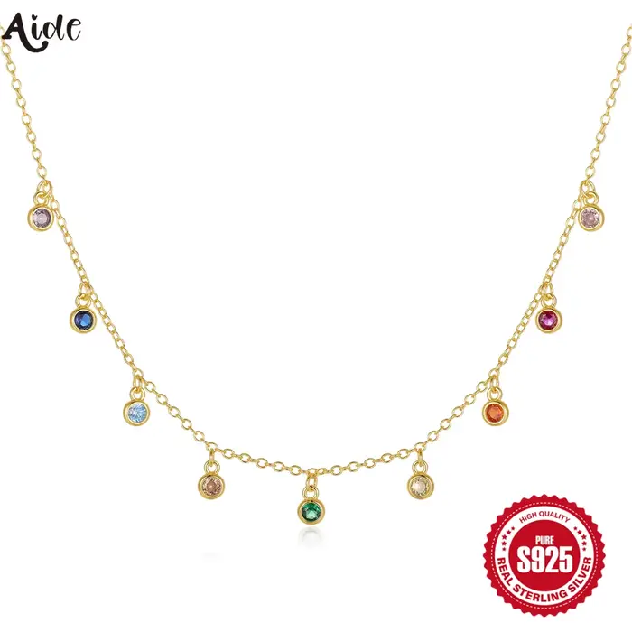 Aide 925 argent Sterling français élégant rond fin polyvalent couleurs Zirconium femmes collier exquis tour de cou chaînes bijoux