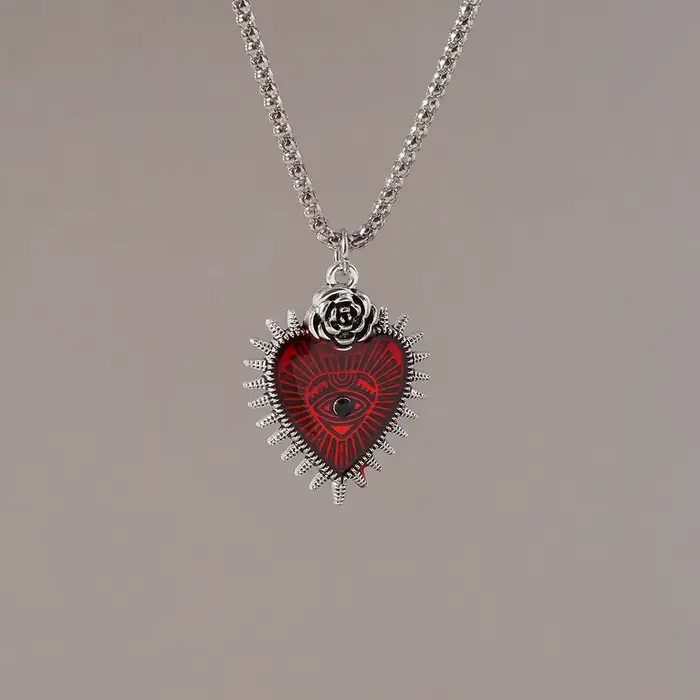Collier plaqué argent avec cœur en alliage de zinc pour homme et femme occasions spéciales gothique hip hop rock