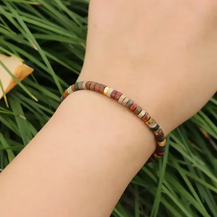 Bracelet en perles de jaspe Picasso, réglable de haute qualité, Bracelet minimaliste, Bracelet en pierre naturelle, Bracelet délicat, 1 pièce