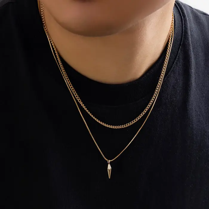 Collier punk à pendentif géométrique en alliage de fer rouge marron collier avec chaîne serpent mince tracker fitness et sommeil pour hommes femmes soirée