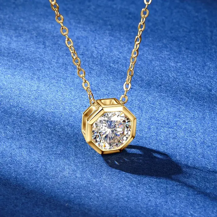 Classique 1ct 2ct D Moissanite Solitaire pendentif collier 925 argent Polygo chaîne réglable pour les femmes avec certificat bijoux