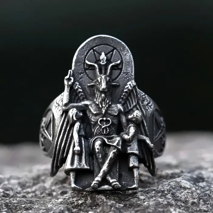 Bague chevalière Vintage Lucifer Satan pour hommes, en acier inoxydable Anubis, à la mode, punk, bij
