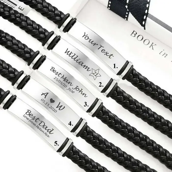 Bracelet en cuir gravé personnalisé pour homme