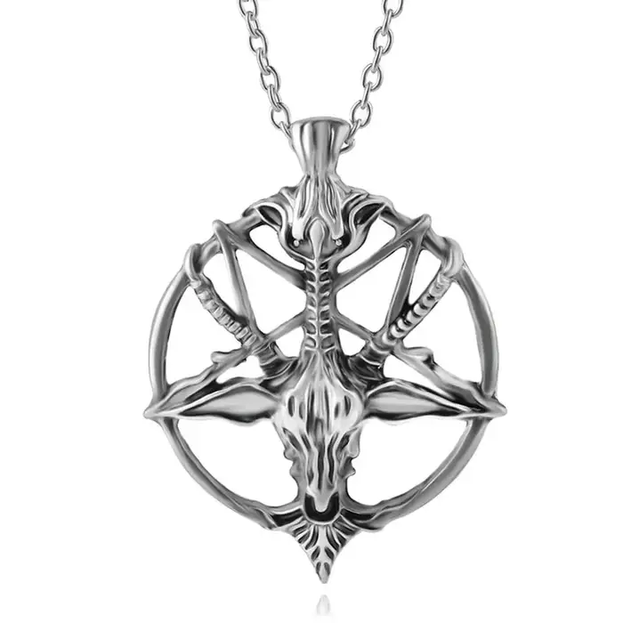 Collier pendentif tête de chèvre Baphomet en bijouterie gothique avec pentagramme inversé et sigil pour hommes occasions spéciales et culture gothique