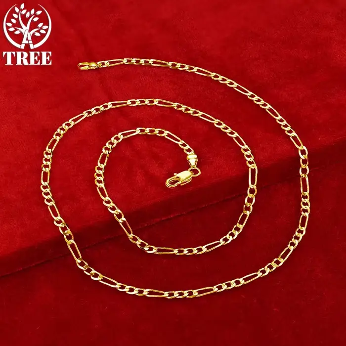 ALITREE – collier chaîne Figaro en or jaune 18 carats, 4mm, pour femmes et hommes, fête de mariage, 