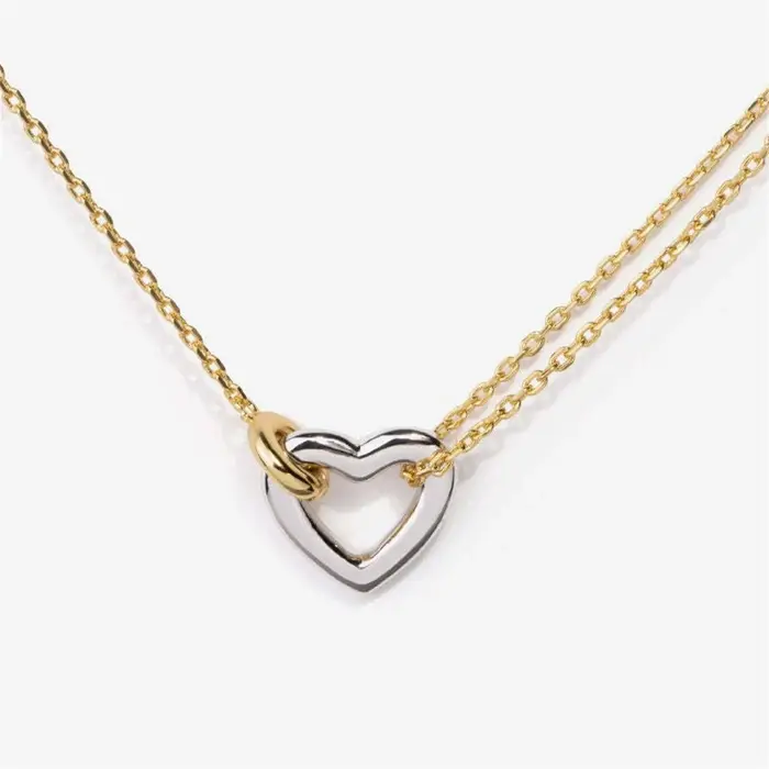 Collier avec pendentif cœur en acier inoxydable couleur or jaune clair avec pierres précieuses artificielles pour femme style mode élégant