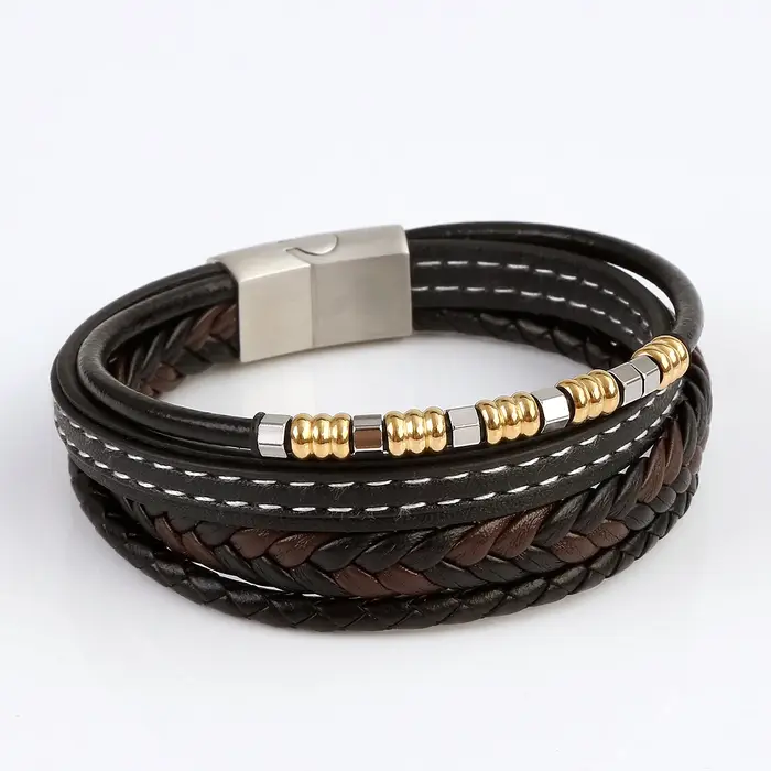 Bracelet classique en cuir tissé à la main pour hommes