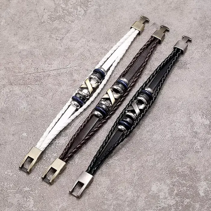 Bracelet en cuir tendance unisexe avec perles style géométrique pour homme femme polyvalent occasions spéciales