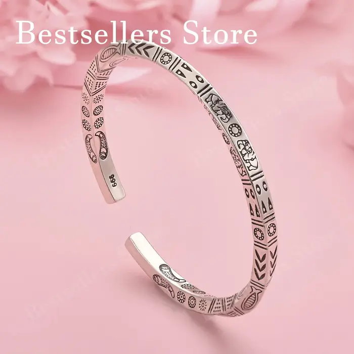 Bracelet ouvert en argent sterling 925 motif vintage exquis pour femmes occasions spéciales mariage engagement soirée festive