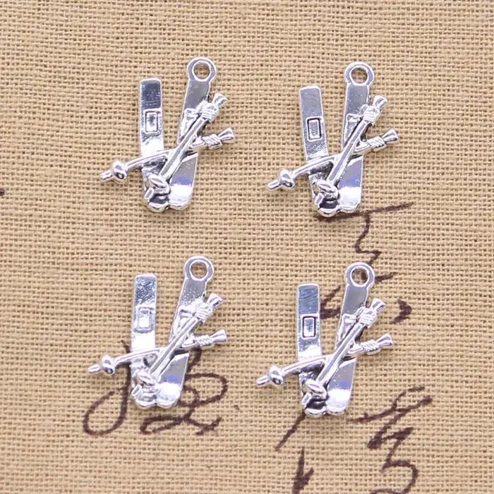 15 pièces breloques Ski Snowboard 23x20mm Antique couleur argent pendentifs bricolage artisanat fais