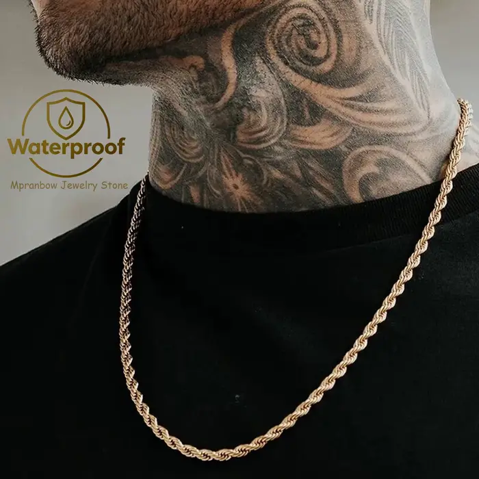 Collier chaîne torsadée en acier inoxydable pour hommes et femmes élégants cadeau occasion spéciale vintage hip-hop
