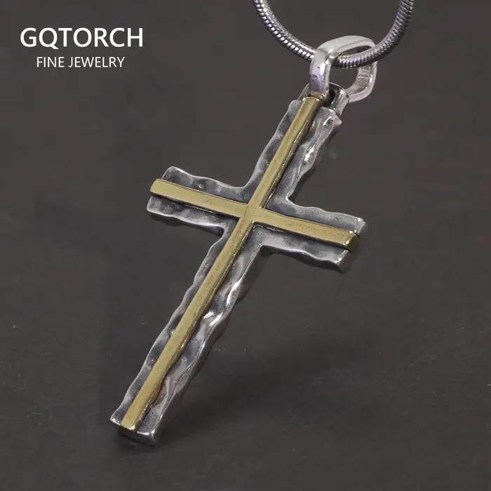 Pendentif Croix de Jésus Original en Or Sculpté et Argent 925 Bijou Vintage Punk pour Femmes et Hommes Occasions Spéciales