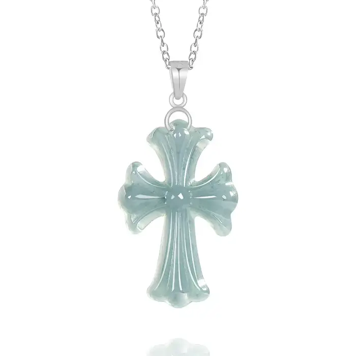 Collier pendentif croix en jadéite du Myanmar, véritable jade, bijoux en pierres précieuses naturelles, charmes, talismans, amulette sculptée de luxe, cadeaux pour femmes