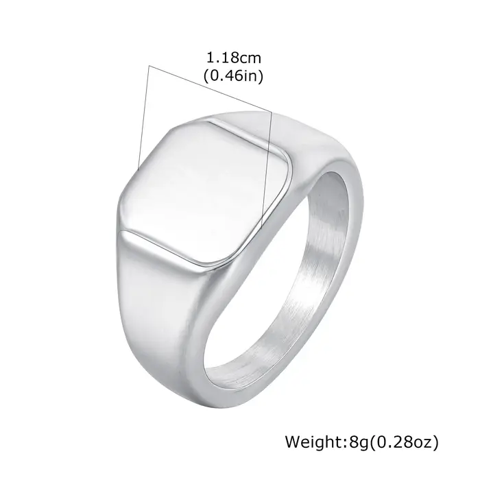 Bague chevalière carrée en acier inoxydable pour hommes, bague épaisse hautement polie de couleur or