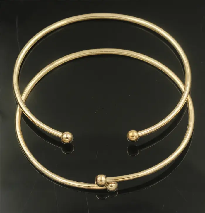 Bracelet jonc flexible en or rempli 14K de 7 pouces avec billes filetées de 2