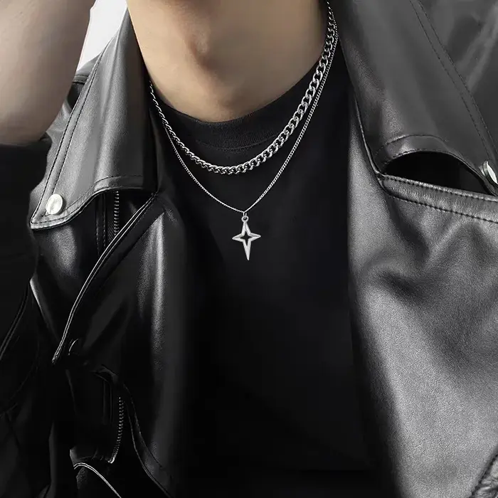 Collier pendentif étoile cubaine Double couche pour homme