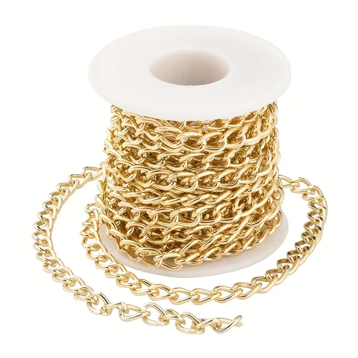 Rouleau de chaîne gourmette en aluminium doré de 10 m | Designs torsadés et à maillons croisés | Proportion incluse pour la fabrication de bracelets/colliers DIY ​