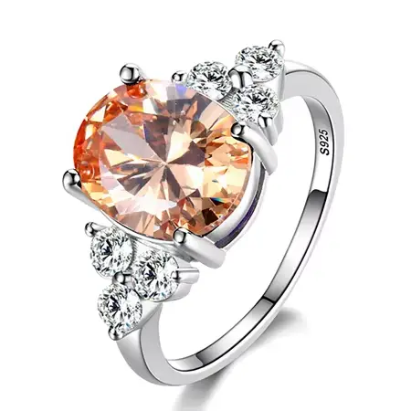 Bijoux pour femmes, bagues plaquées argent, zircon blanc, rose, bleu clair, champagne, ovales, bagues de mariage