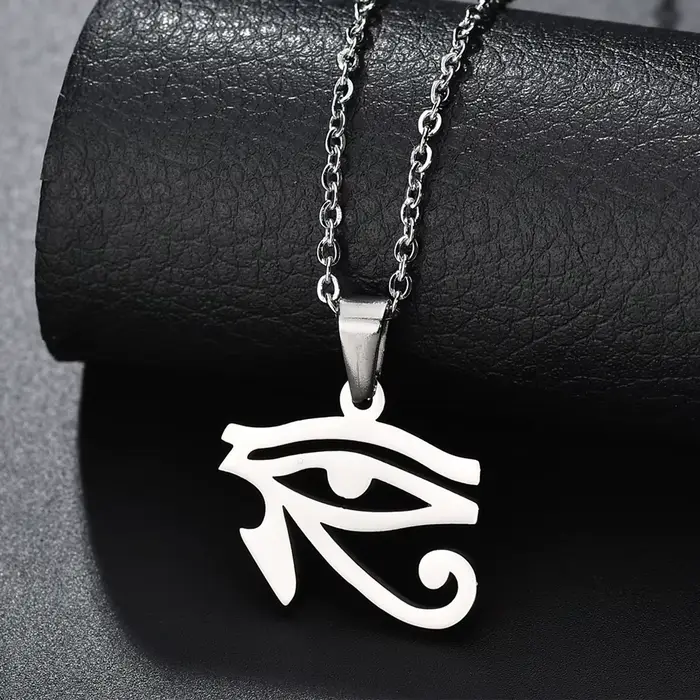 Collier pendentif l'oeil d'horus en acier inoxydable, série égyptienne ancienne, ras du cou Ra Eye pour femmes et hommes, cadeau d'anniversaire pour père