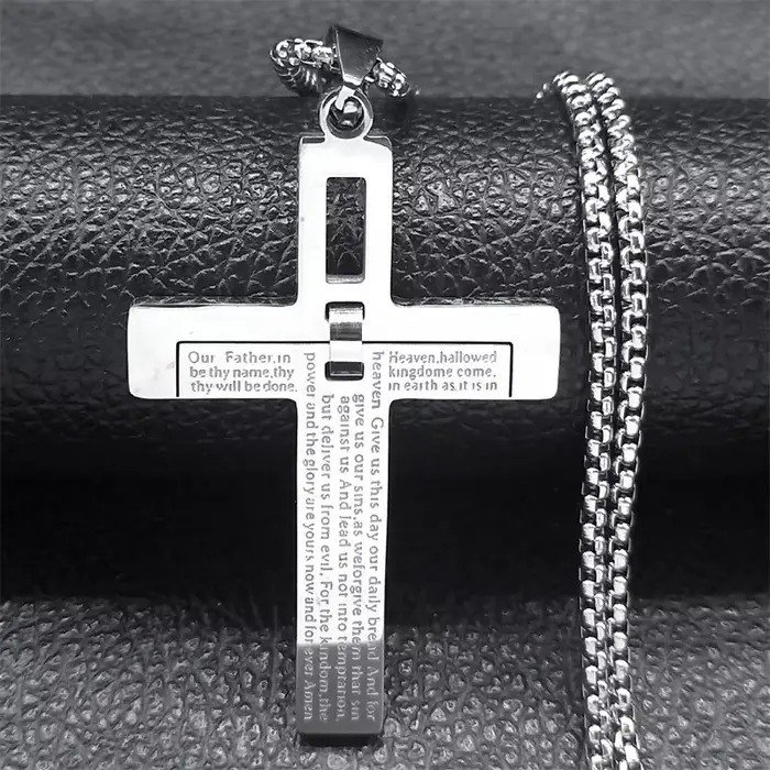 Collier croix de jésus chrétien pour hommes, chaîne en acier inoxydable, couleur or, prière biblique