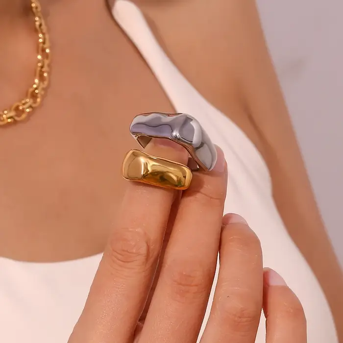 La.Muses-Bague en Acier Inoxydable de Forme Carrée